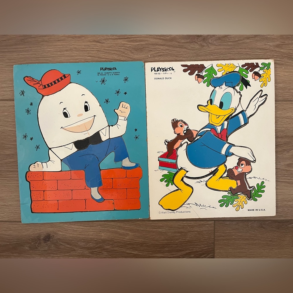 Playskool Vintage Humpty Dumpty & Donald Duck Puzzle Set